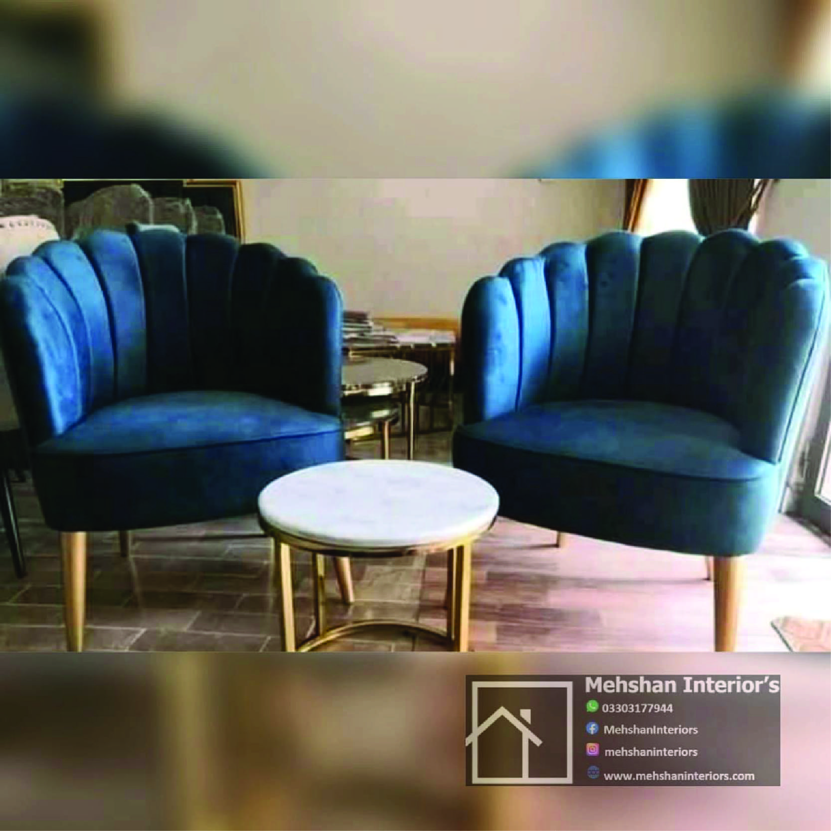 Blue Design Velvet Lounge Chairs