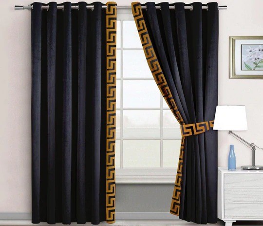 Navy Blue Velvet Curtains With Tie Belts