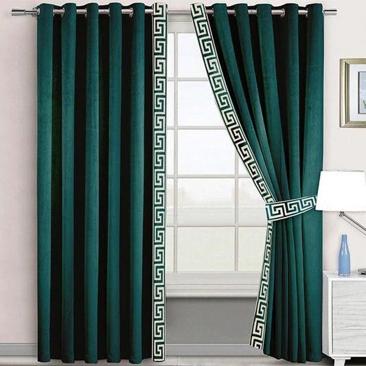 Velvet Curtains - White on Green With Tie Belts