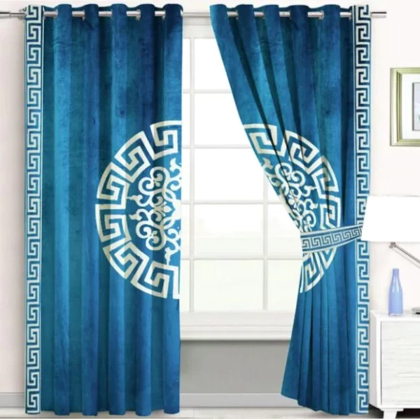 Velvet Curtains White on Blue With Tie Belts