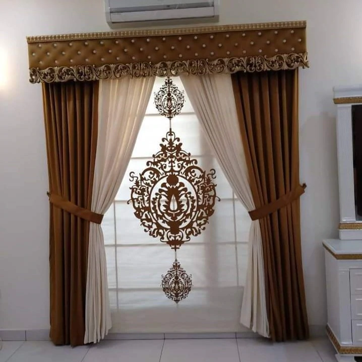 Brown And White Turkish Velvet Curtain