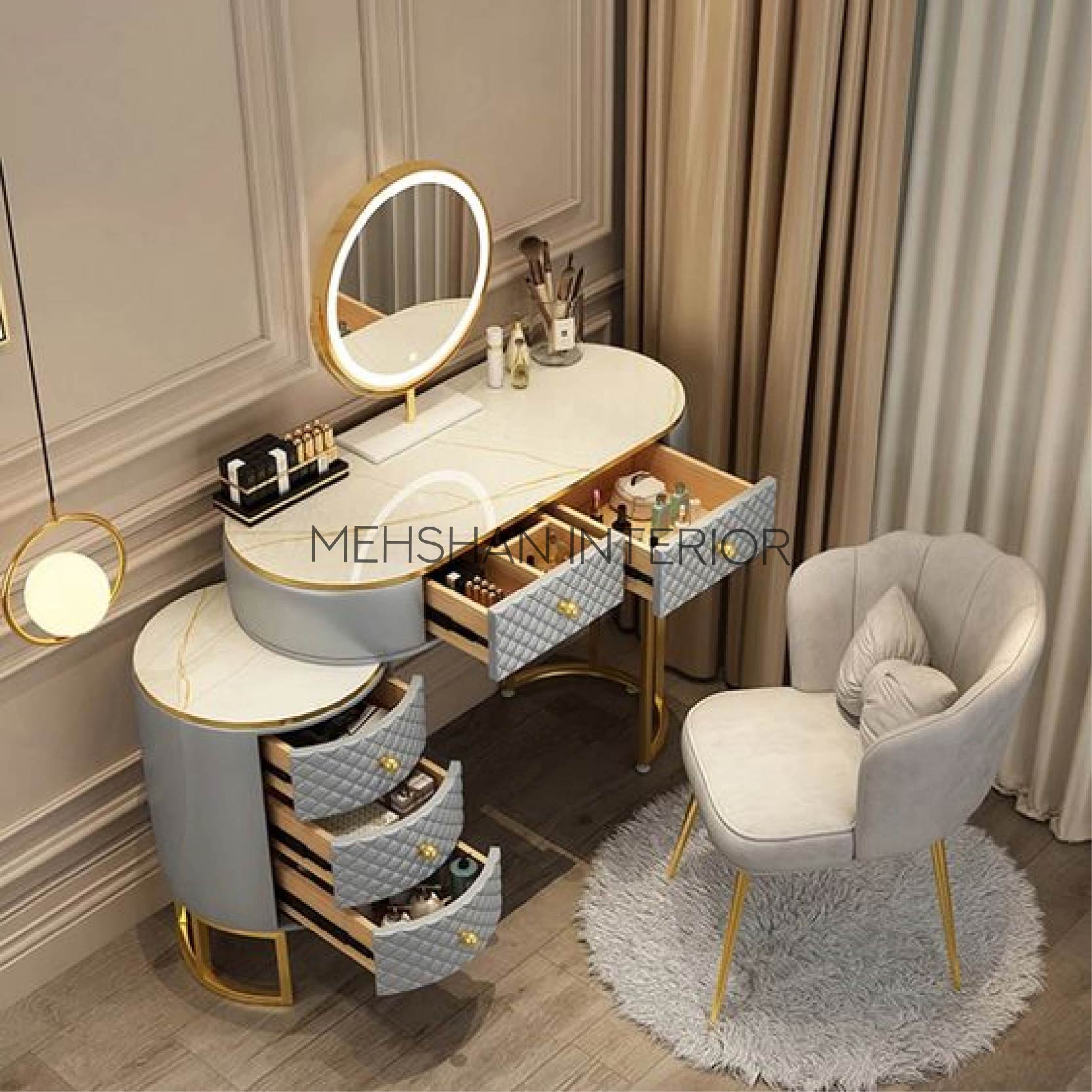 Chic Corner Dressing Table, Grey by Trasman • Nest Designs