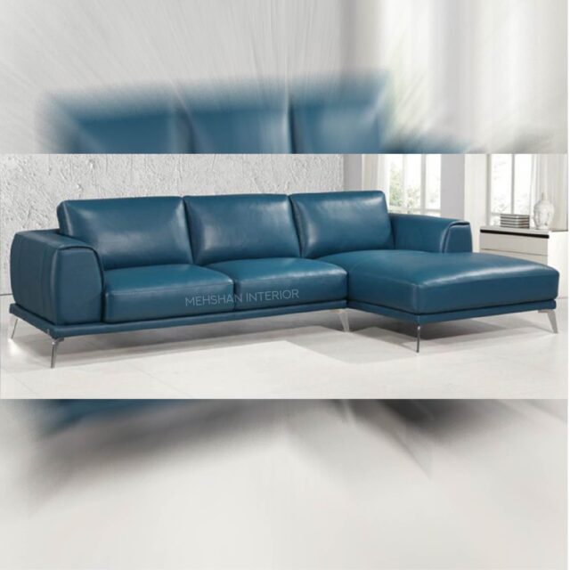 L-Shape Sofa With Blue Air Leather - Mehshan Interiors