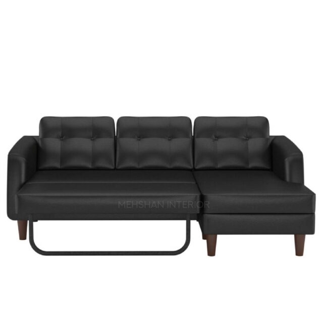 Camden L Shape Sofa Cum Bed in Black Air Leather Mehshan Interiors
