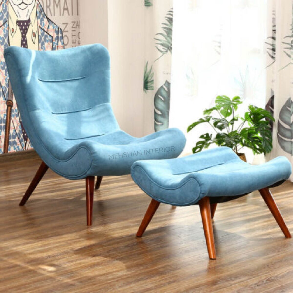 Relax Chair With Stool (Light Blue)